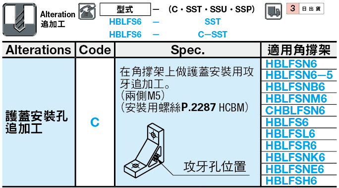 6系列（溝槽寬度8mm）　－1列溝槽用－　單側附突起角撐架:關聯圖像