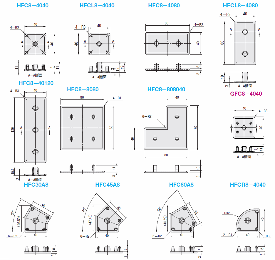 【FA新商品】8系列（溝槽寬度10mm）　鋁擠型用擠型架端蓋:關聯圖像