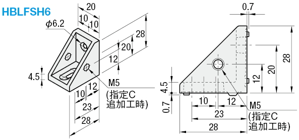 6系列（溝槽寬度8mm）　－1列溝槽用－　一端長孔角撐架:關聯圖像