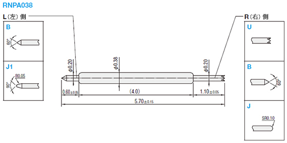 （經濟型）雙頭探針 IC測試插座用 盒裝銷售安裝節距17.7mil 19.7mil系列 0.45mm 0.50mm（50個裝） 尺寸圖