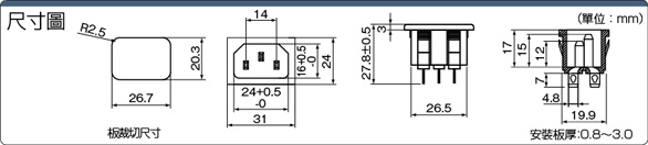 IEC規格　公端插頭（嵌入型）／C14：相關圖像