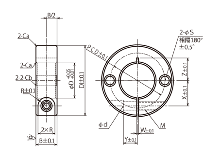 軸環 KSC-SL2附雙固定孔開縫型 尺寸圖