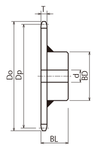標準鏈輪 100B、C型 Semi-F系列 軸孔已加工（新JIS鍵）　B型焊接規格尺寸圖