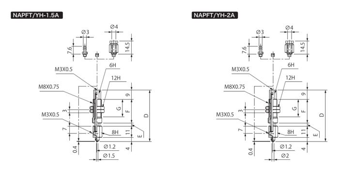 附緩衝式止迴零件吸盤 NAPFTH/YH 尺寸圖1