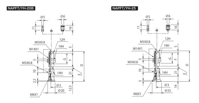 附緩衝式止迴零件吸盤 NAPFTH/YH 尺寸圖6