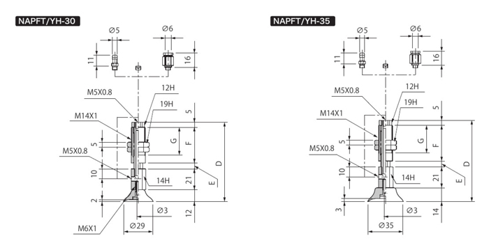 附緩衝式止迴零件吸盤 NAPFTH/YH 尺寸圖7