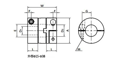 可撓性聯軸器形狀圖 φ15～38（ 外徑15～38mm）