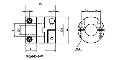 可撓性聯軸器形狀圖 φ45～70（外徑45～70mm）