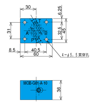 閉止プレート、フリーフロープレート、03/01変換プレート MOB-G01-B-10外形図