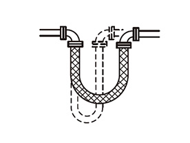 小彎曲部分請使用管子，軟管使用時請維持容許彎曲半徑。