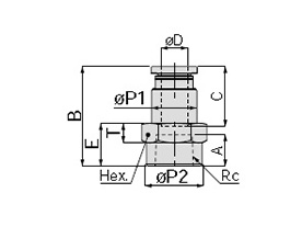 PCFメスストレート（ミリサイズ）新形状の寸法図