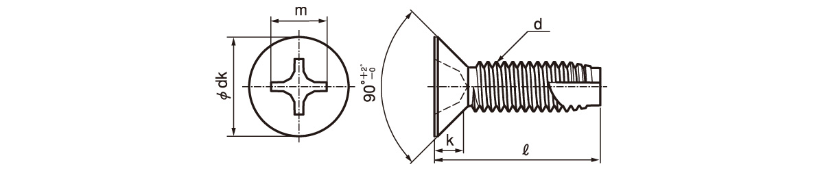 附十字孔（+）平頭自攻螺絲 3級附槽 C-1型的尺寸圖