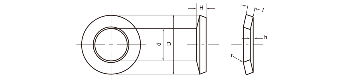 碟形彈簧墊圈 JIS B 1251 1級 螺絲用 輕荷重用的尺寸圖