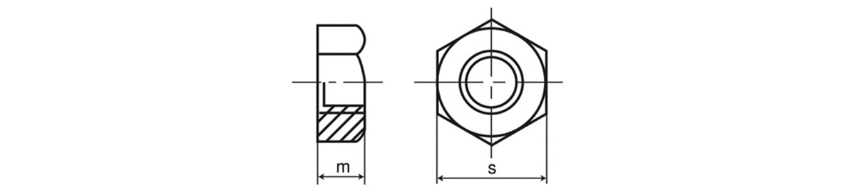 六角螺帽 1級 韋氏螺紋、切削的尺寸圖
