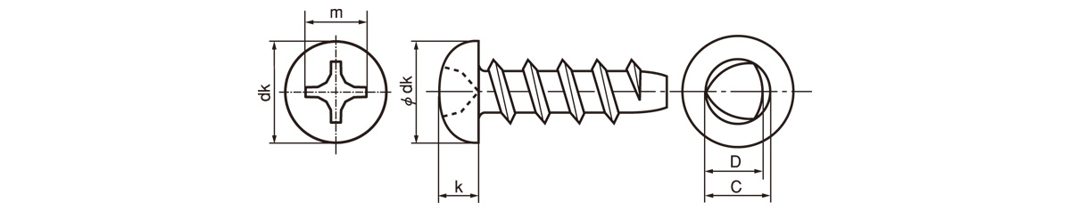 自攻螺栓(Taptite) （+） P型 盆頭尺寸圖