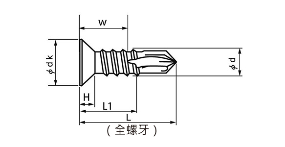 SUS410 MB鑽尾螺絲 平型 小頭（D=6）（細螺紋）尺寸圖