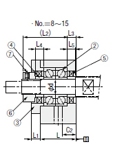サポートユニット・角型タイプ-固定側角形 AKタイプ- 取付穴が2つの場合外形図