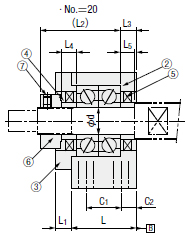 サポートユニット・角型タイプ-固定側角形 AKタイプ- 取付穴が4ヶ所外形図