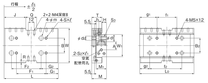 附氣壓缸線性鋼珠滑軌 LSC型 尺寸圖