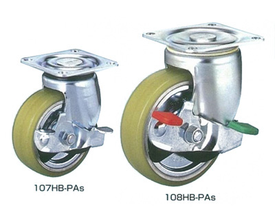 重型 100HB-PAs 軌道型 重量用附滾輪軸承 附剎車 PA優力膠車輪 產品基本規格、特長１