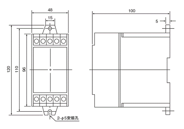 断線警報器 センサ内蔵・電流直結型断線警報器 0.2A～20A プログラム方式 外形図01