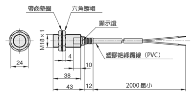 圓筒型直流2線式AC／DC共用接近感應器尺寸圖（FL7M-7T7HD）