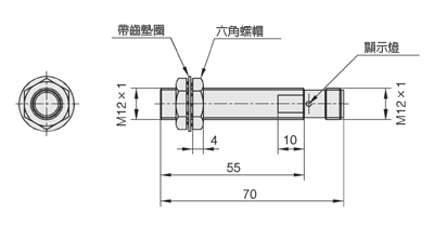 圓筒型直流2線式AC／DC共用接近感應器尺寸圖（FL7M-3T7H□-CN）