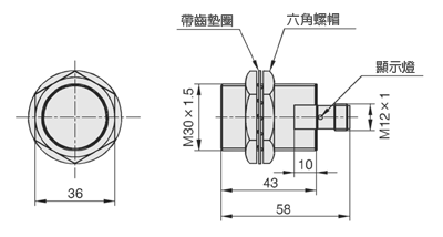 圓筒型直流2線式AC／DC共用接近感應器尺寸圖（FL7M-10T7□-CN）