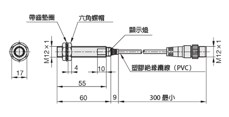 圓筒型直流2線式AC／DC共用接近感應器尺寸圖（FL7M-3T7H□-CN03）