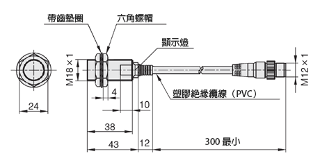 圓筒型直流2線式AC／DC共用接近感應器尺寸圖（FL7M-7T7H□-CN03）