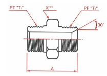 PT連接PF30°MIS 公端連結器 尺寸圖
