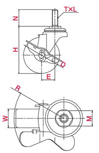 ST-S型活動輪螺牙栓入式（附剎車）尺寸圖