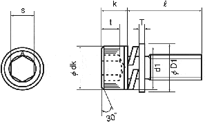 內六角孔螺栓（螺栓）I=3（SW+ISO W預裝）【1～1,000個裝】尺寸圖