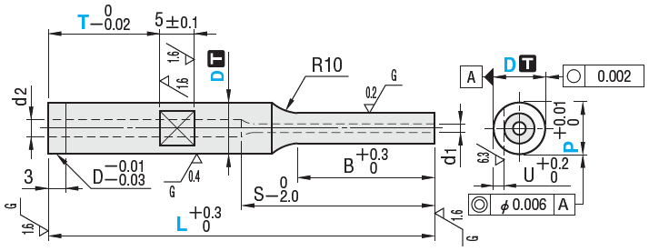 硬质合金键槽・气孔型凸模 -D尺寸负公差・TiCN涂覆处理-:相关图像