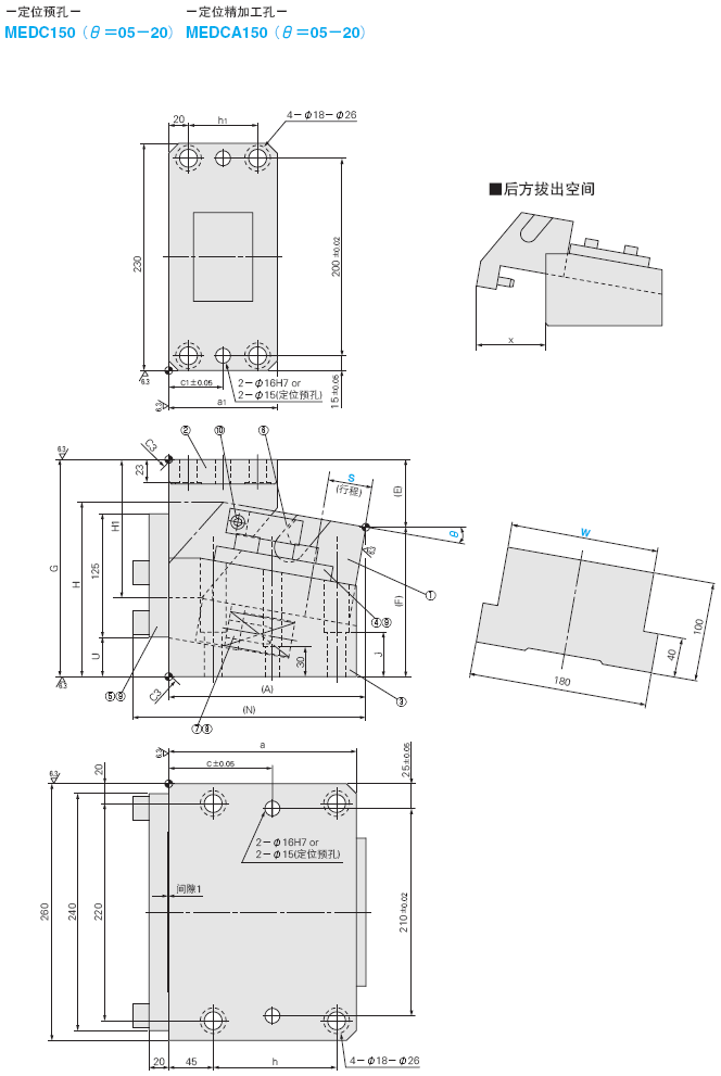 标准型下置式斜楔组件 -定位预孔/定位精加工孔- MEDC150(θ=05-20)/MEDCA150(θ=05-20):相关图像