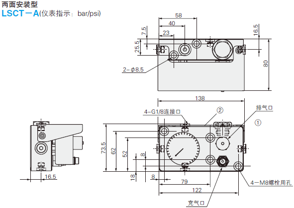 配管零件 -控制表- G1/8两面安装型:相关图像