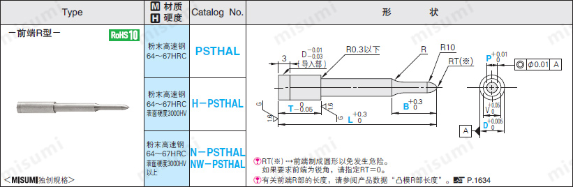 凸缘固定型导正销  前端R型 外形尺寸