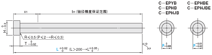 直推杆 -SKH51+硬质镀铬/肩部厚度4mm/轴径･全长指定-:相关图像