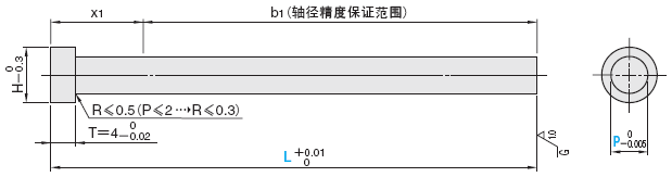 直推杆 -SKH51/肩部厚度4mm/轴径･精密全长指定･L寸公差+0.01_0-:相关图像