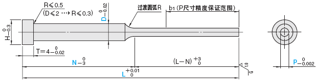 超精密级台阶推杆 -SKH51/肩部厚度4mm/全长指定/前端直径指定·全长固定型/全长指定型-:相关图像
