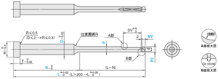 排气台阶推杆 -SKH51/前端轴径･全长指定-:相关图像
