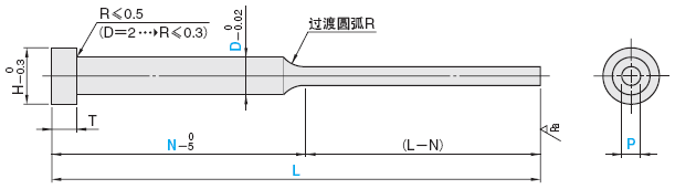 台阶推杆 -预硬SKD61/前端直径指定･全长固定/指定型-:相关图像