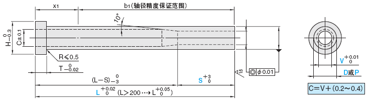 精密级直推管 -SKH51/同轴度◎0.01/单边壁厚0.6mm/配合部(S)加长型-:相关图像