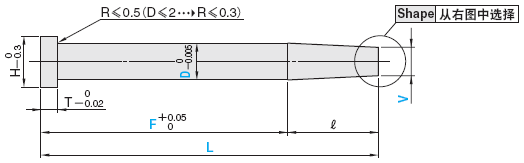 精密级一阶中心销 -SKH51/肩部厚度4mm/轴径(D)固定/轴径公差0_-0.005/前端A･V公差±0.01-:相关图像