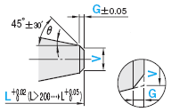 一阶中心销 -SKH51材质/肩部厚度4mm/轴径(P)0.01mm指定型/轴径公差-0.01_-0.02/前端A･V公差±0.02-:相关图像