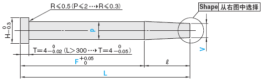 一阶中心销 -SKD61/轴径(P)0.01mm指定/前端A･V公差±0.01/±0.02-:相关图像