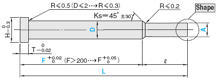 无锥度一阶中心销 -SKH51/肩部厚度4mm/轴径(D)固定/轴径公差0_-0.005/前端A公差0_-0.01-:相关图像