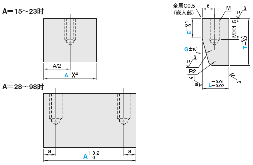 楔紧块 -嵌入型(宽度A选择•嵌入部E•角度G指定)-:相关图像