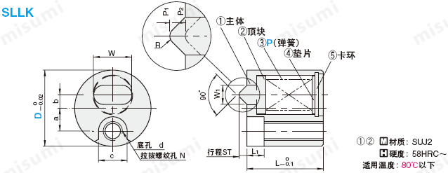 米思米滑动定位锁块尺寸图