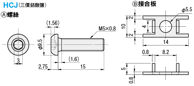 5系列（溝槽寬度6mm）隱藏式接合零件　螺栓接合:關聯圖像
